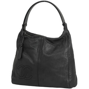 CHANEL Coco Mark Plastic Handle One-Shoulder Handbag Leather Black Women's